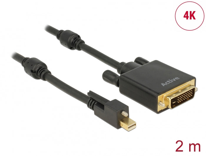 Delock Kabel mini DisplayPort 1.2 Stecker mit Schraube > DVI Stecker 4K Aktiv schwarz 2 m