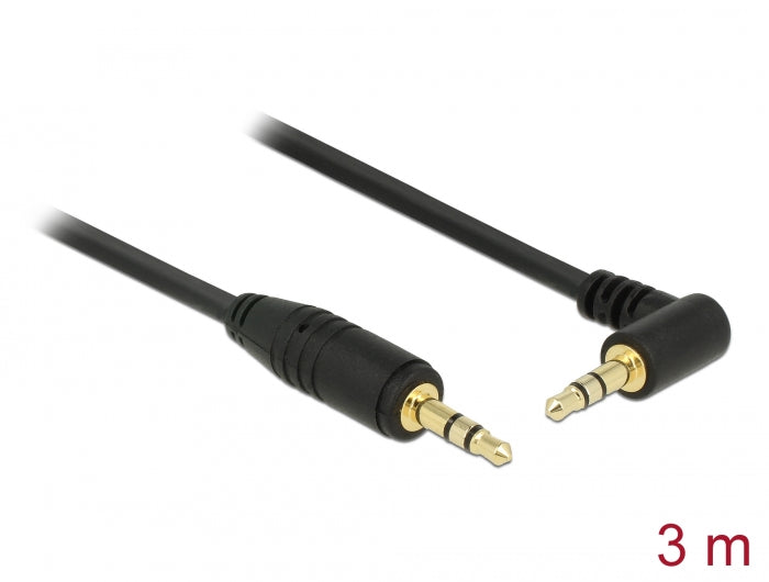 Delock Klinkenkabel 3,5 mm 3 Pin Stecker > Stecker gewinkelt 3 m schwarz