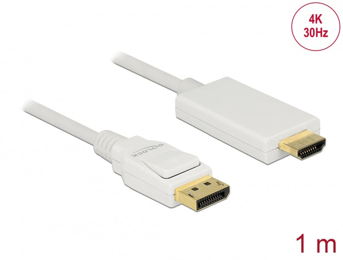 Delock Kabel DisplayPort 1.2 Stecker > High Speed HDMI-A Stecker Passiv 4K 30 Hz 1 m weiß