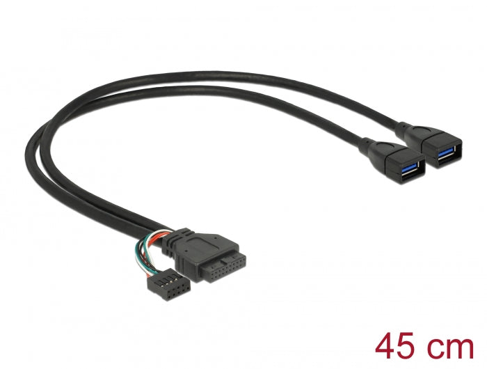Delock Kabel USB 3.0 Pfostenbuchse + USB 2.0 Pfostenbuchse > 2 x USB 3.0 A Buchse 45 cm