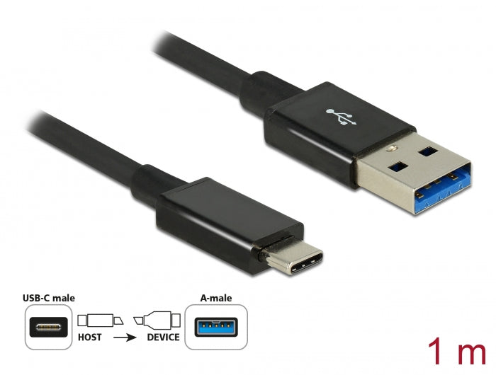 Delock USB 10 Gbps Kabel USB Type-C™ Stecker zu USB Typ-A Stecker 1 m koaxial schwarz Premium