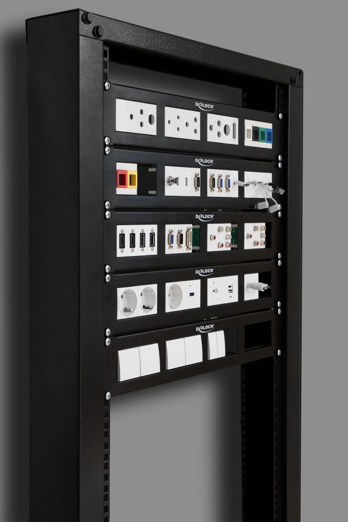 Delock Easy 45 19″ Patchpanel Ausschnitt 4 x 90,5 x 45,2 mm, 2 HE, schwarz