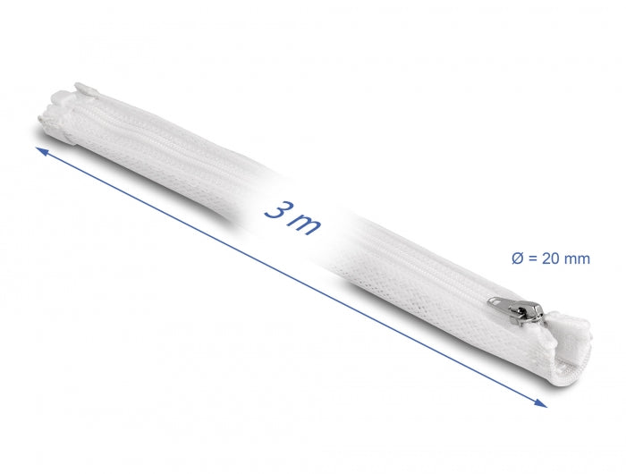 Delock Geflechtschlauch mit Reißverschluss hitzebeständig 3 m x 20 mm weiß
