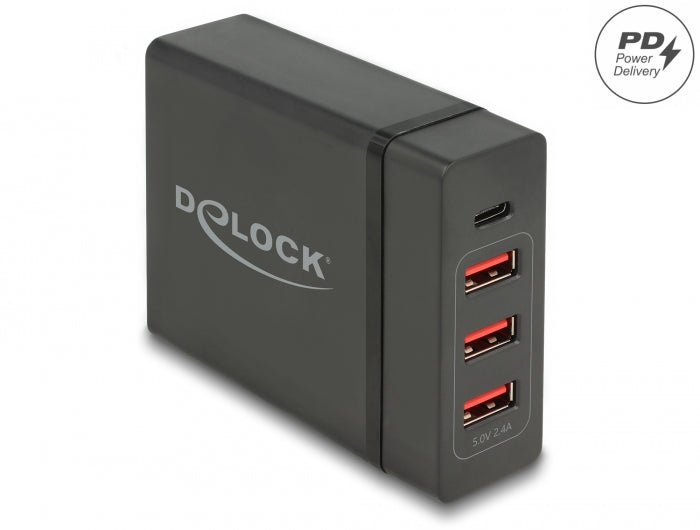 Delock USB Ladegerät 1 x USB Type-C™ PD 3.0 + 3 x USB Typ-A 60 W + 12 W