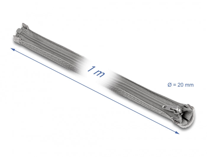 Delock Geflechtschlauch mit Reißverschluss hitzebeständig 1 m x 20 mm grau