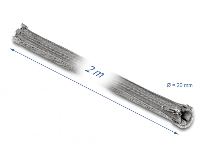 Delock Geflechtschlauch mit Reißverschluss hitzebeständig 2 m x 20 mm grau