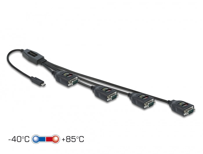 Delock Adapter USB Type-C™ zu 4 x Seriell RS-232 DB9 mit 15 kV ESD Schutz
