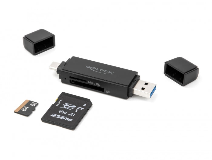 Delock Card Reader SuperSpeed USB 5 Gbps USB Type-C™ / Typ-A für SD und Micro SD Speicherkarten