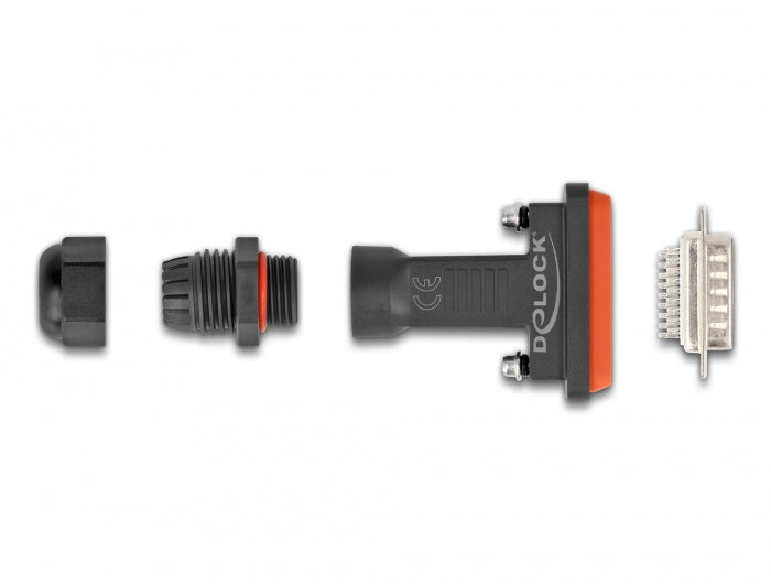 Delock D-Sub HD 26 Pin Stecker mit Gehäuse IP67 wasserfest