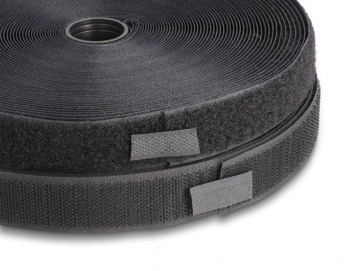 Delock Strapazierfähiges Klettband mit Haft- und Flauschband L 15 m x B 25 mm schwarz