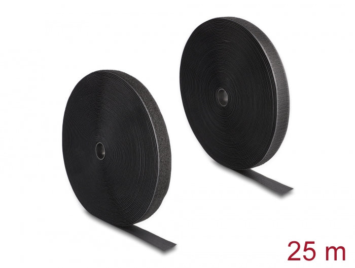 Delock Strapazierfähiges Klettband mit Haft- und Flauschband L 25 m x B 25 mm schwarz