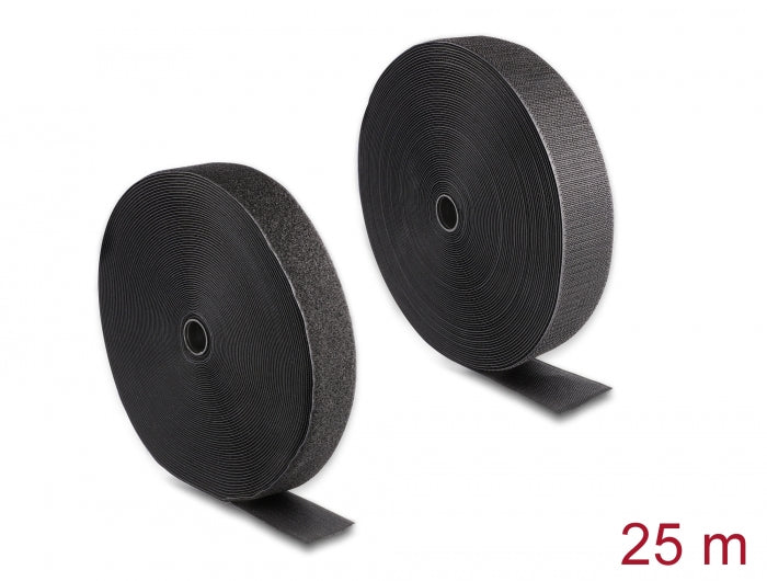 Delock Strapazierfähiges Klettband mit Haft- und Flauschband L 25 m x B 50 mm schwarz