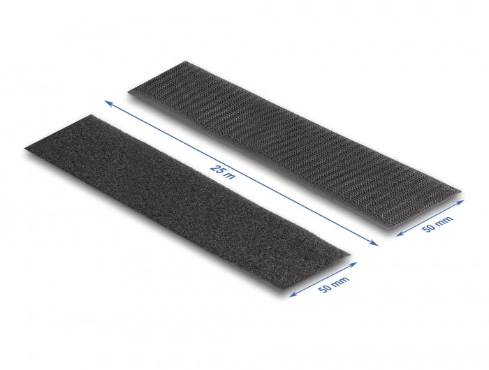 Delock Strapazierfähiges Klettband mit Haft- und Flauschband L 25 m x B 50 mm schwarz