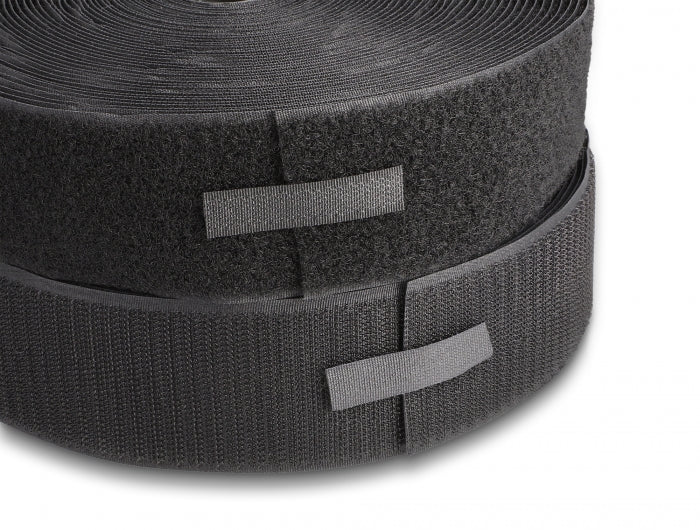 Delock Strapazierfähiges Klettband mit Haft- und Flauschband L 25 m x B 50 mm schwarz