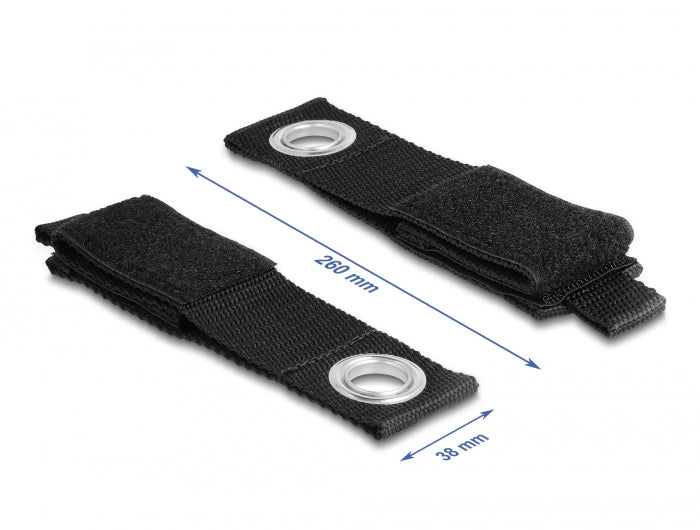 Delock Strapazierfähiger Klettgurt mit Befestigungsöse L 260 x B 38 mm schwarz 5 Stück