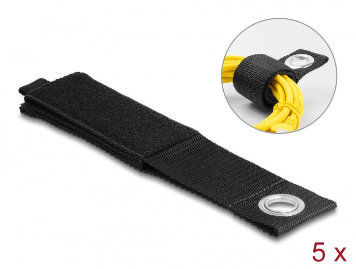 Delock Strapazierfähiger Klettgurt mit Befestigungsöse L 508 x B 50 mm schwarz 5 Stück
