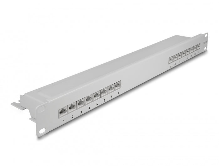 Delock 19″ Patchpanel 16 Port Cat.6A 1 HE grau