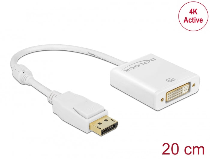 Delock Adapter DisplayPort 1.2 Stecker > DVI Buchse 4K Aktiv weiß