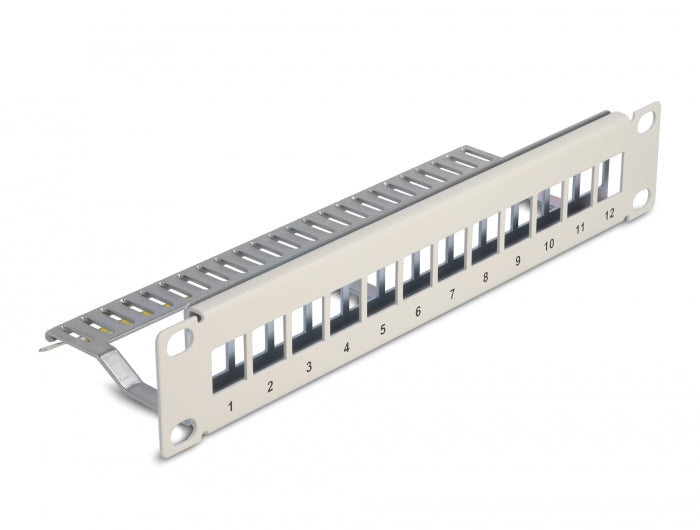 Delock 10″ Keystone Patchpanel 12 Port mit Entlastungsschiene 1 HE grau