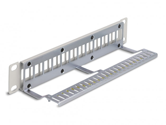 Delock 10″ Keystone Patchpanel 12 Port mit Entlastungsschiene 1 HE grau