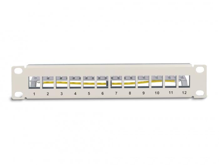 Delock 10″ Keystone Patchpanel 12 Port mit Entlastungsschiene 1 HE grau