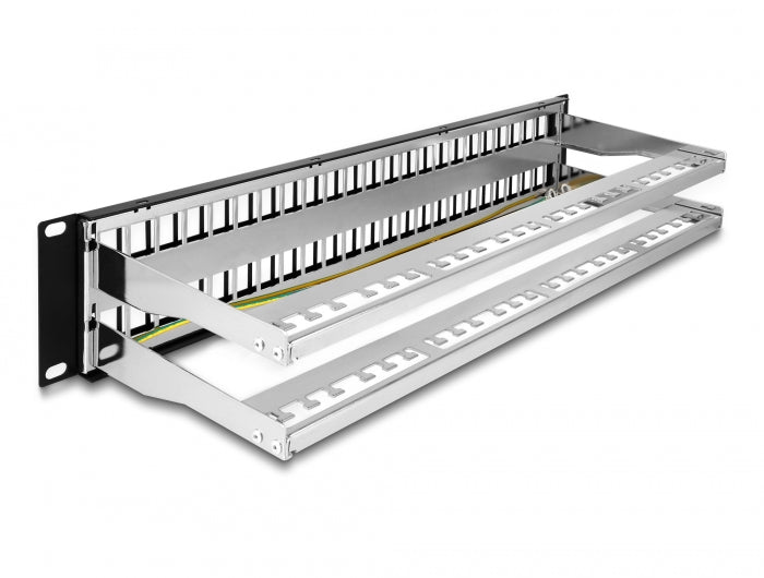 Delock 19″ Keystone Patchpanel 48 Port mit Entlastungsschienen 2 HE schwarz