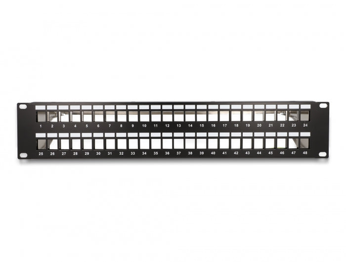 Delock 19″ Keystone Patchpanel 48 Port mit Entlastungsschienen 2 HE schwarz