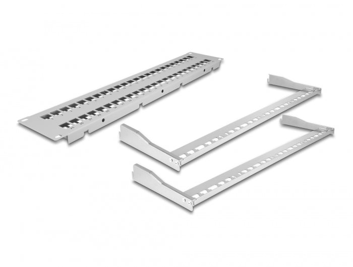 Delock 19″ Keystone Patchpanel 48 Port mit Entlastungsschienen 2 HE grau