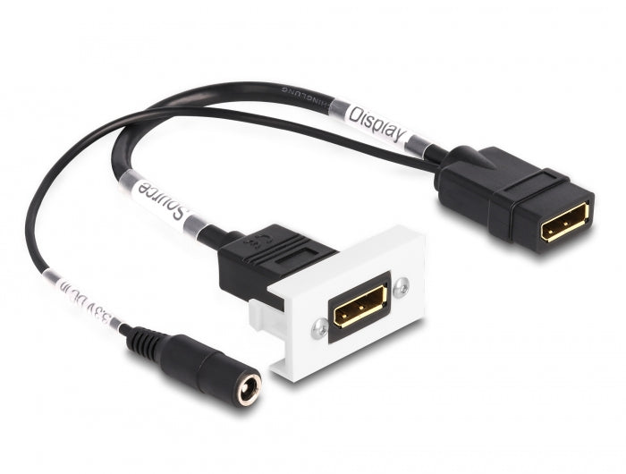 Delock Easy 45 DisplayPort 4K 60 Hz Modul mit DC Einspeisung 2,1 x 5,5 mm und Kabelpeitsche, 22,5 x 45 mm