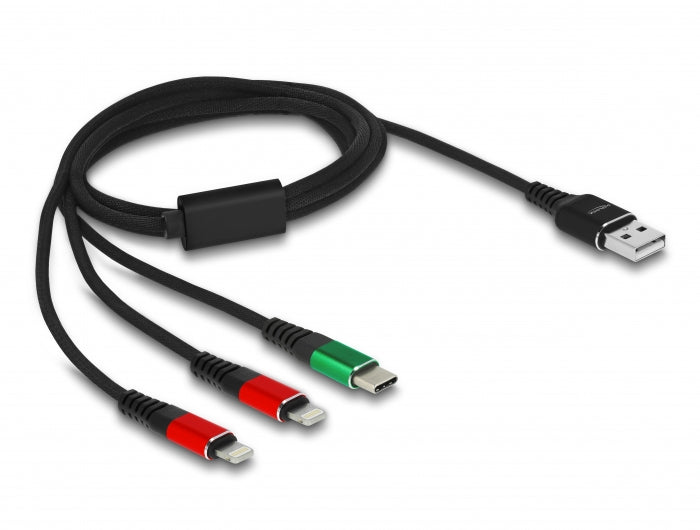 Delock USB Ladekabel 3 in 1 Typ-A zu 2 x Lightning™ / USB Type-C™ 1 m