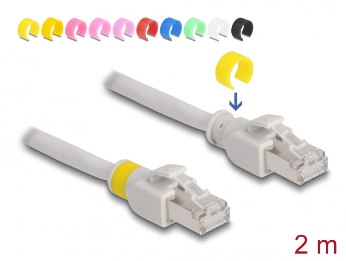 Delock Netzwerkkabel RJ45 Cat.6A S/FTP mit farbigen Clips 2 m