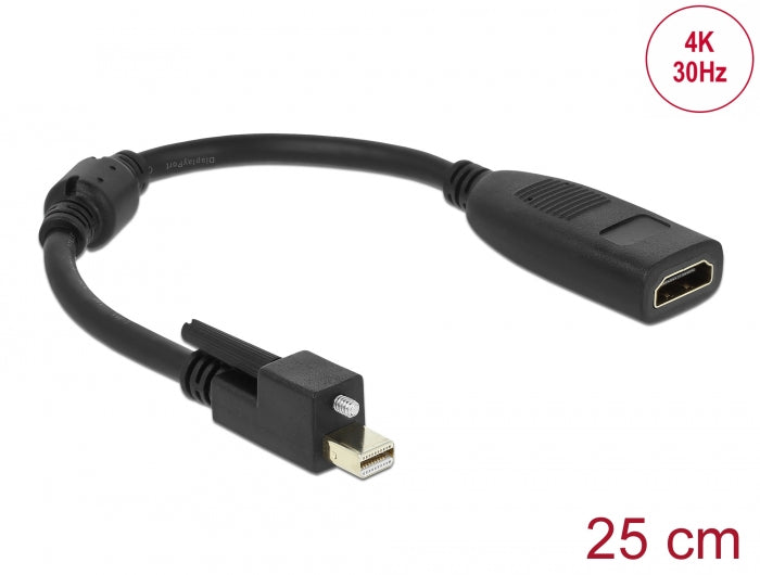 Delock Adapter mini DisplayPort 1.2 Stecker mit Schraube > HDMI Buchse 4K Aktiv schwarz