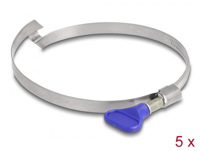 Delock Schlauchschelle Edelstahl 400 mit Brücke linksgängig und Flügelmutter 80 - 100 mm 5 Stück