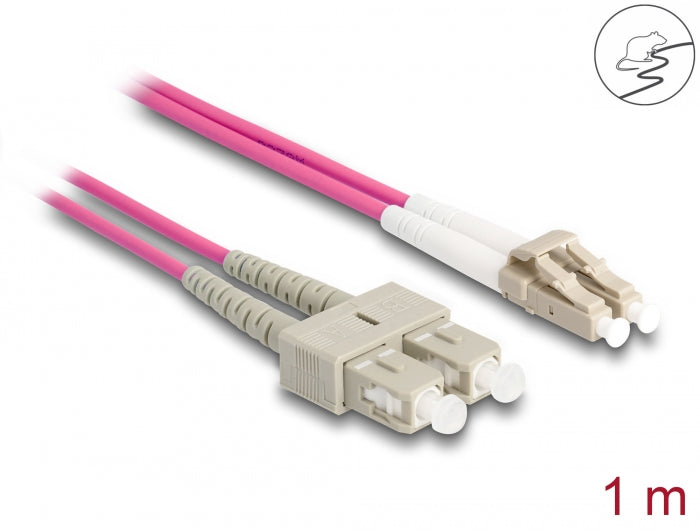 Delock LWL Kabel mit Metallarmierung LC Duplex zu SC Duplex Multimode OM4 1 m