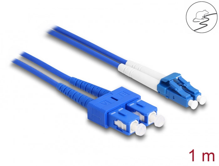 Delock LWL Kabel mit Metallarmierung LC Duplex zu SC Duplex Singlemode OS2 1 m