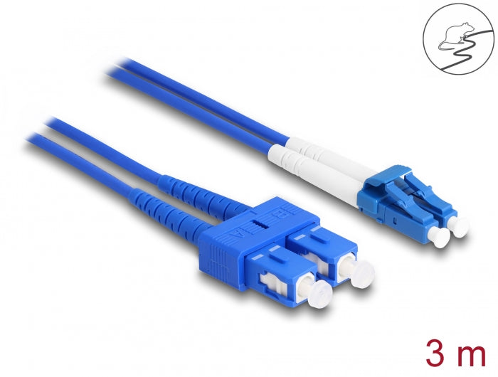 Delock LWL Kabel mit Metallarmierung LC Duplex zu SC Duplex Singlemode OS2 3 m