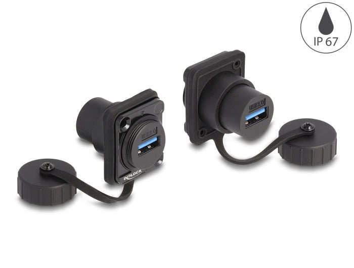 Delock D-Typ Modul USB 5 Gbps Typ-A Buchse zu USB 5 Gbps Typ-A Buchse mit Verschlusskappe IP67 staub- und wasserdicht