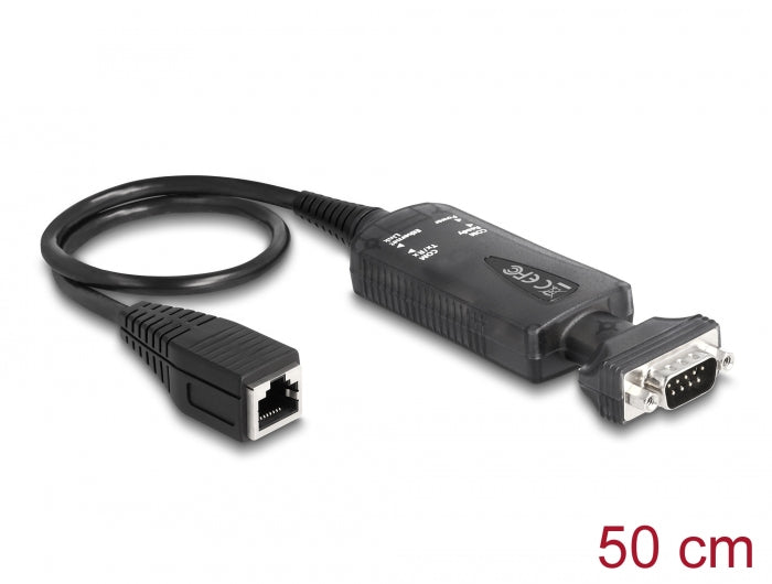 Delock Konverter Ethernet LAN RJ45 10/100 Mbps Buchse zu seriell RS-232 DB9 Stecker mit Muttern