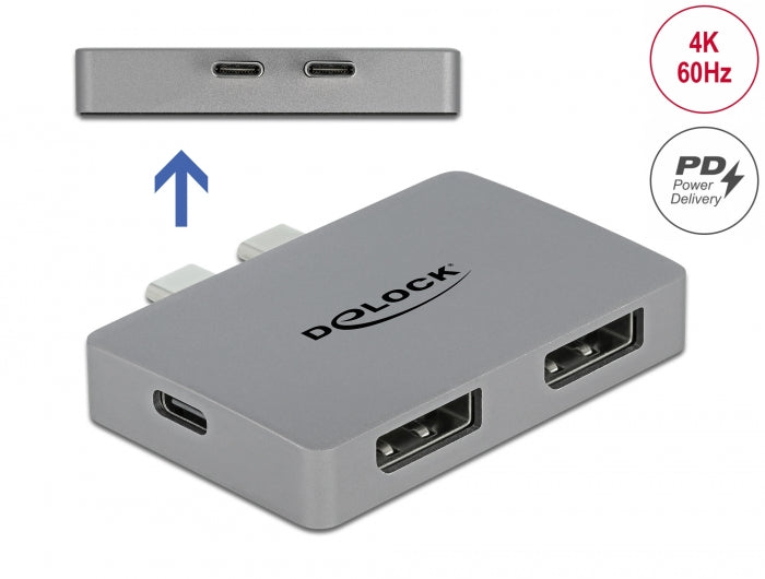 Delock Dual DisplayPort Adapter mit 4K 60 Hz und PD 3.0 für MacBook