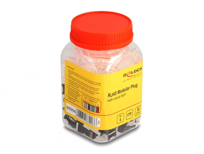 Delock RJ45 Modularer Stecker mit robuster Rastnase Cat.6 und Knickschutztülle 50er Set
