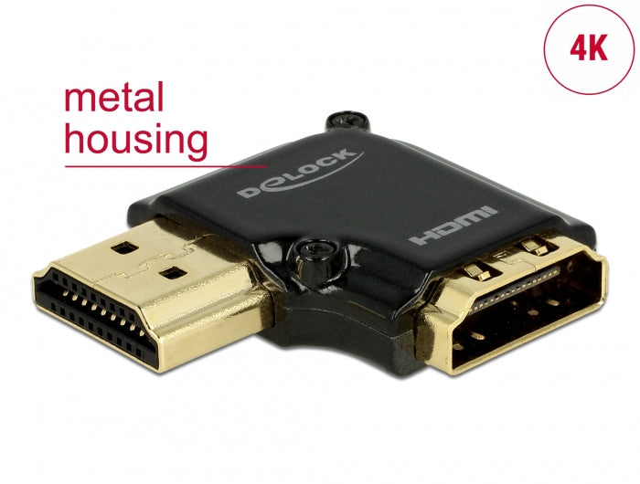 Delock Adapter High Speed HDMI mit Ethernet – HDMI-A Buchse > HDMI-A Stecker 4K 90° gewinkelt links schwarz