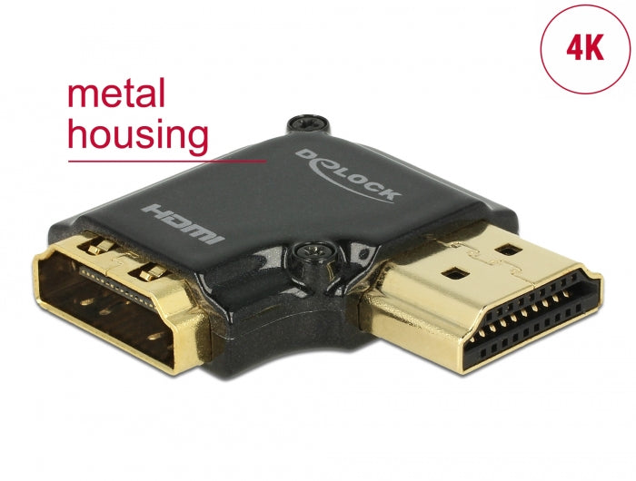 Delock Adapter High Speed HDMI mit Ethernet – HDMI-A Buchse > HDMI-A Stecker 4K 90° gewinkelt rechts schwarz