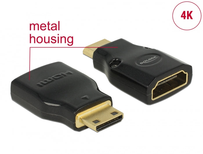 Delock Adapter High Speed HDMI mit Ethernet - HDMI Mini-C Stecker > HDMI-A Buchse 4K schwarz
