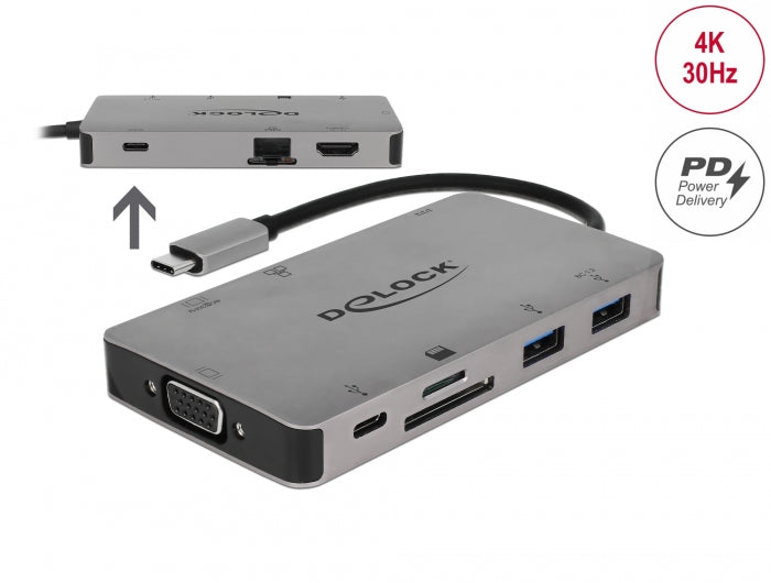 Delock USB Type-C™ Dockingstation 4K - HDMI / VGA / USB 3.1 / SD / LAN / PD 3.0