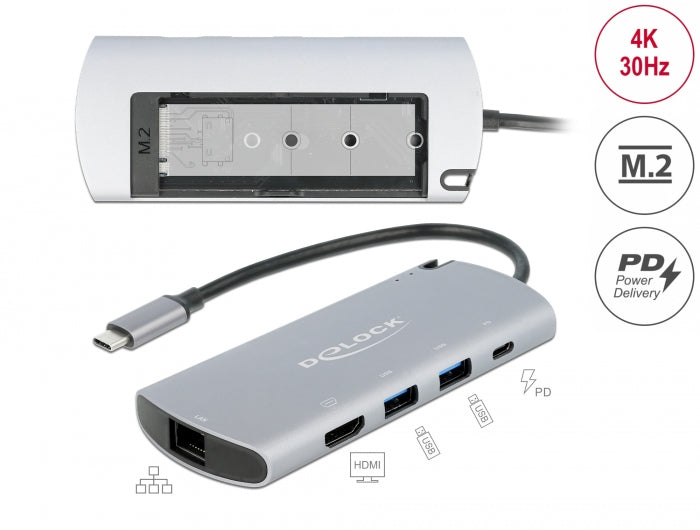 Delock USB Type-C™ Dockingstation mit M.2 Slot - 4K HDMI / USB / LAN / PD 3.0