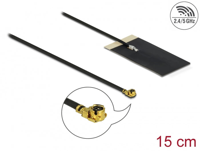 Delock WLAN 802.11 ac/ax/a/h/b/g/n Antenne I-PEX Inc., MHF® I Stecker 2,7 - 3,0 dBi 1.13 15 cm FPC intern Klebemontage