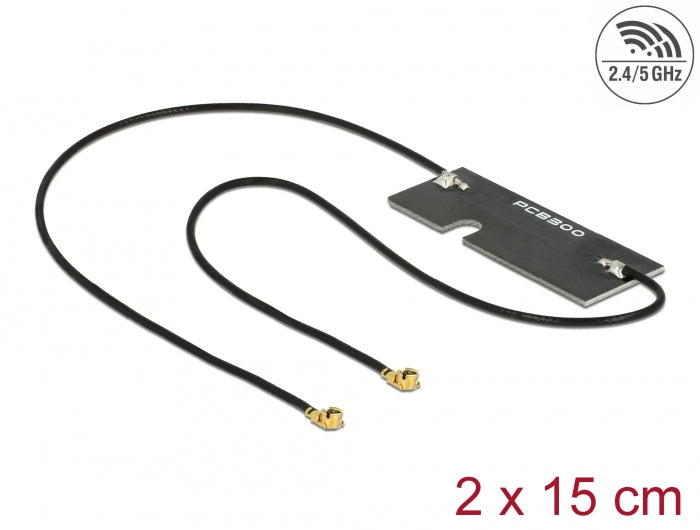 Delock WLAN 802.11 ac/a/h/b/g/n Doppelantenne 2 x I-PEX Inc., MHF® I Stecker 3 - 5 dBi 1.13 2 x 15 cm PCB intern Klebemontage