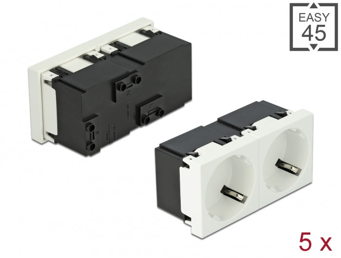 Delock Easy 45 Schutzkontakt-Steckdose 2-fach 45°-Anordnung 45 x 45 mm 5 Stück