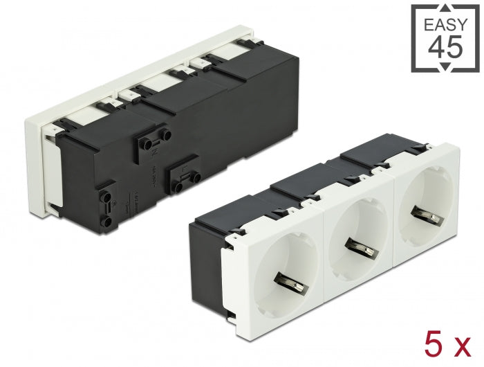 Delock Easy 45 Schutzkontakt-Steckdose 3-fach 45°-Anordnung 45 x 45 mm 5 Stück
