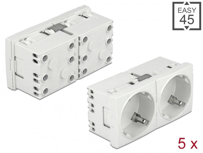 Delock Easy 45 Schutzkontakt-Steckdose 45°-Anordnung 2-fach erweiterbar 45 x 45 mm 5 Stück